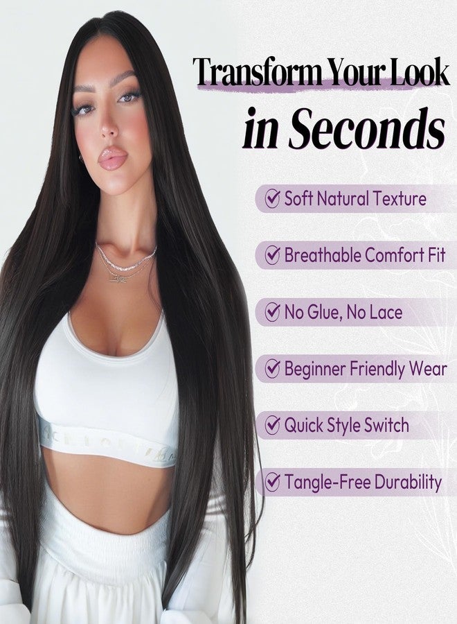 بارسدار باروكة بارسدار طويلة مستقيمة بنية داكنة - باروكة طويلة مستقيمة بنية داكنة مع فرق في المنتصف للنساء - باروكة شعر صناعي ناعم وكثيف بمظهر طبيعي بطول 28 بوصة، بديل للشعر الطبيعي، مناسبة للاستخدام اليومي، للحفلات، ولأزياء الهالوين. - Image 4